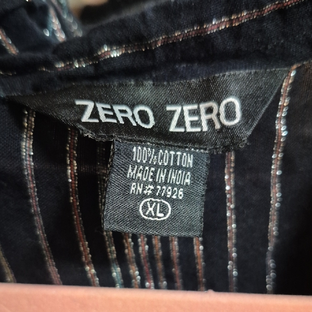 Double Zero Black and Red, Blue & Silver Metallic Striped Blouse. - Picture 2 of 5